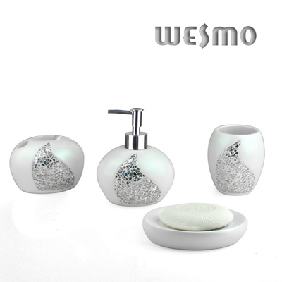 4 Pcs Round Shape White Polyresin Bathroom Set