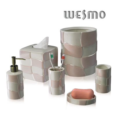 Modern Porcelain Bathroom Accessories Set with Streamline and Pink Color