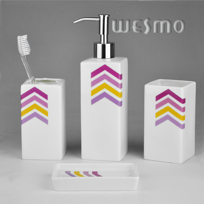 Rectangular Shape Colorful Stripes On White Body Porcelain Bathroom Accessories (WBC0628A)