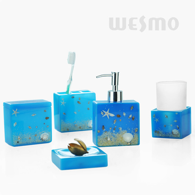 Design With A Theme Of Sea 5pc Polyresin Bathroom Set With Glass Cup ( WBP0807A)
