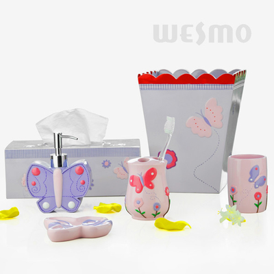 Butterfly Shaped Dispenser And Dish Polyresin Bathroom Set Design For Children (WBP0808A)