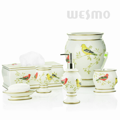 Vivid Embossing Of Standing Birds On Branches Polyresin Bathroom Set (WBP0810A)