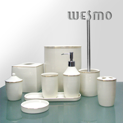 Porcelain Bathroom Accessories Set with Screw Thread and Golden Lines