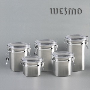 Stainless Steel Storage Pot Set with a Transparent Plastic Top