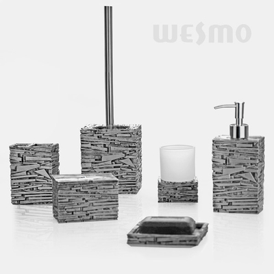 Antique Silver Color Polyresin Bathroom Set With Glass Cup Stylish Accessories (WBP0804A)