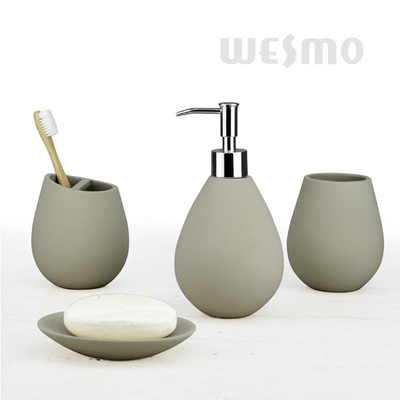 Water-drop Cute And Good Touch Polyresin Bathroom Set Coated With Rubber Oil (WBP0826A)