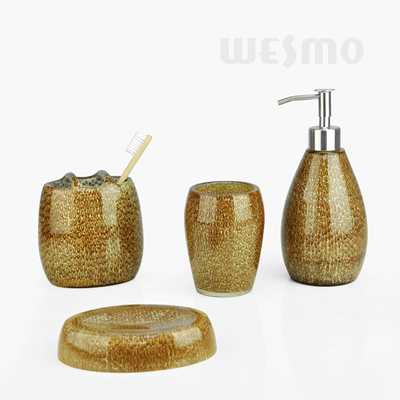 Tridimensional Look Acrylic-like Polyresin Bathroom Set With Golden Flakes (WBP0830A)